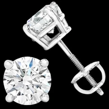 Real Solid 14k White Gold Real Moissanite Stud Earrings Passes Tester 0.2-8ct