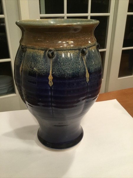 Glenn Woods 2004  Art Pottery Vase Arts & Crafts / Mission w/ Metal Spike 7.75"