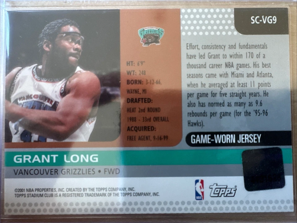 2000-01 Topps Stadium Club - Camiseta Grant Larga Usada en Juegos #SC-VG9 (MEM) Foto 3 de 3