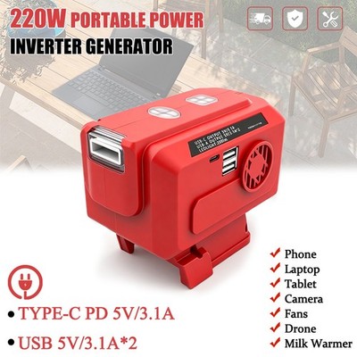 220V Portable Power Inverter for Milwaukee 18V Battery, Equipped with USB-C & ..