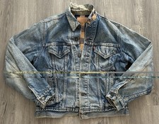 Vintage 80s Levi's Blue Denim Jacket with Plaid Lining Size M Made In USA