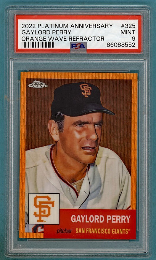 2022 Topps Chrome Platinum Ann Gaylord Perry Orange Wave Ref /25#325 PSA 9! POP1