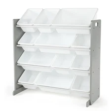 Humble Crew Kids Toy Storage Organizer with 12 Plastic Storage Bins, Grey/White