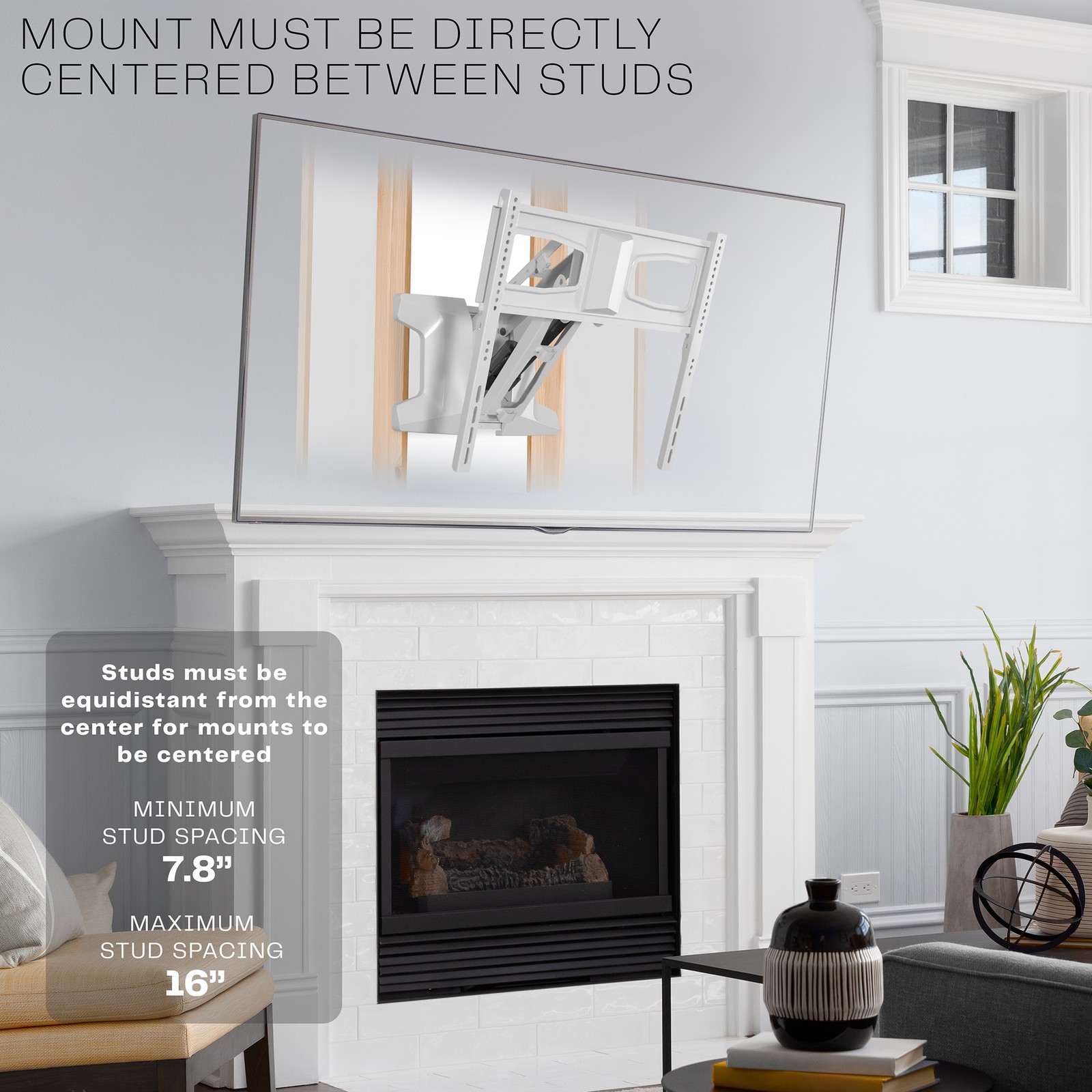 VIVO White Electric Adjustable TV Above Fireplace Mount for 37" to 70" Screens