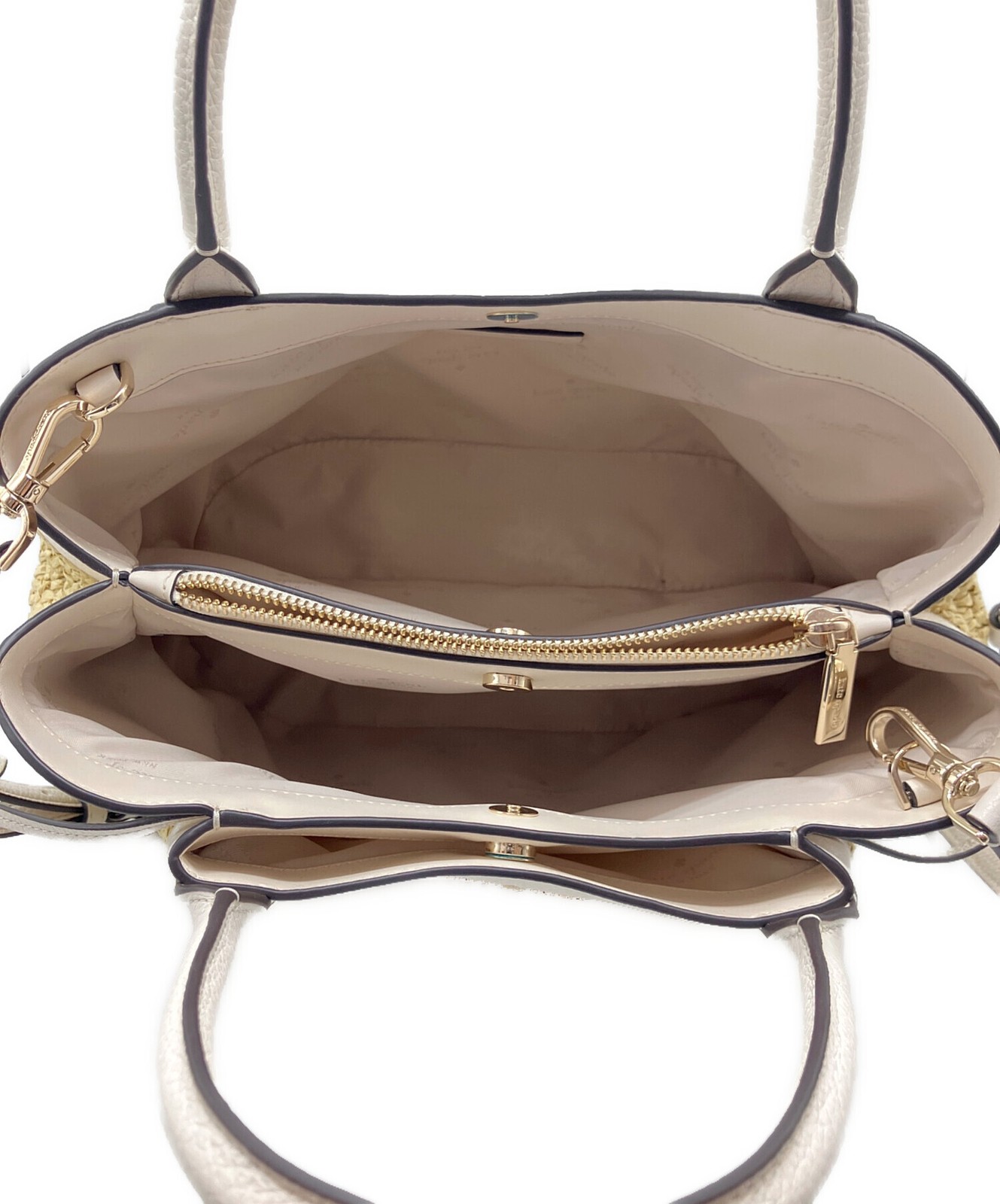 Kate Spade Dumpling Straw Large Satchel Ivory Leather Women Used Authentic thumbnail 7