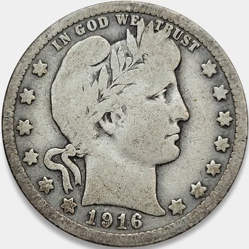 1916-P Barber Silver Quarter 25c Very VG+ * Original Surfaces * 1916P