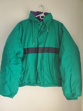 Vintage Women's Turquoise and Purple Nautica Reversible Duck Down-Filled Jacket