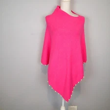 Liza Byrd Pink  Pearl Trim Poncho Sweater Women's One Size