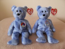 Singapore, USA & UK Exclusive Peace Symbol The Teddy Bear Pair Of Ty Beanie Baby