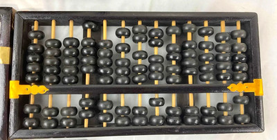 Vintage Chinese Suanpan Abacus Wood Counting Frame Lotus Flower Brand