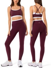 Women Workout Sets Cross Back Strappy Sports Bra High Waist Seamless Yoga Leg...