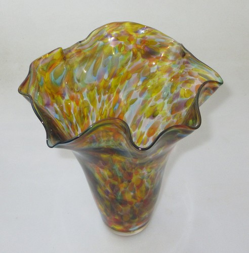 Healesville Glass Blowing Studio Large Multicoloured Handkercheif Vase - Picture 2 of 6