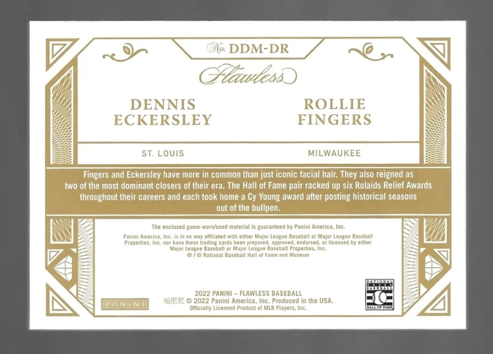 Dennis Eckersley Rollie Fingers 2022 Panini impecable doble reliquias parche 1/10 💲 Foto 3 de 3