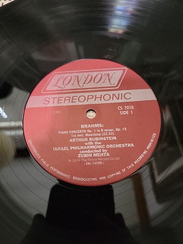 BRAHMS Piano Concerto #1 - RUBINSTEIN & Mehta LP 1976 LONDON CS7018-NM - Picture 4 of 7