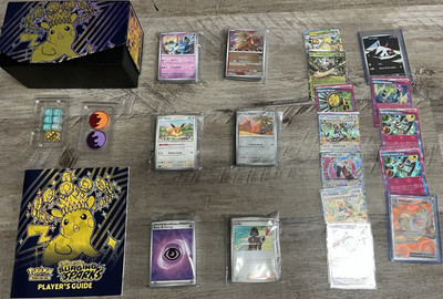 Surging Sparks 200+ Card Bulk Lot + Deck Box, Dice & Player's Guide, English