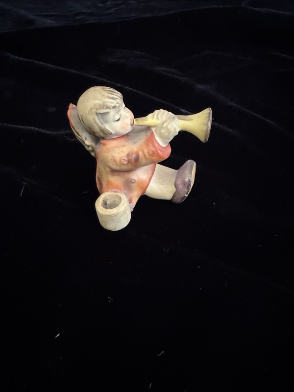 Vintage Goebel Candle Holder " Joyous News Horn Sitting Angel With Wings &...