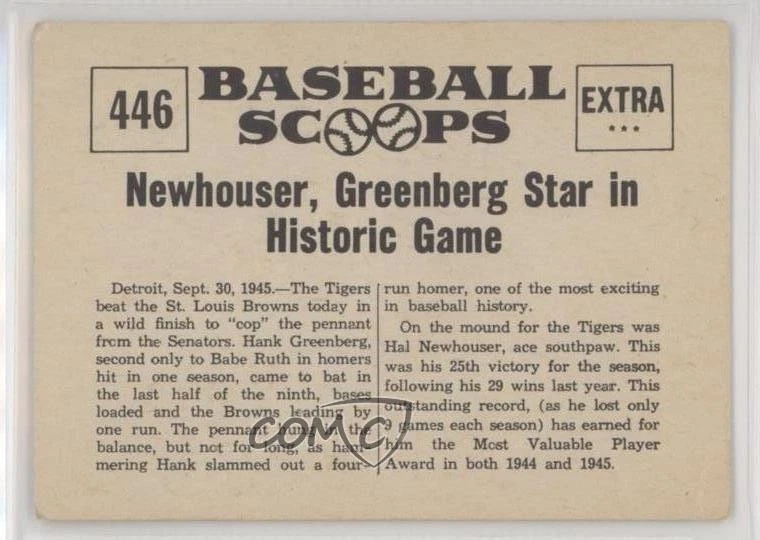 1961 Baseball Scoops Hal Newhouser Tigers Beat Out Senators for Pennant #446 HOF - Image 2 of 2