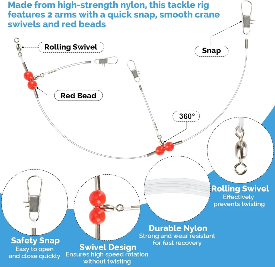 6 Pcs 2 Arm Fishing Leaders with Swivels Stainless Steel Nylon Wire for Saltwate - Image 3 of 4