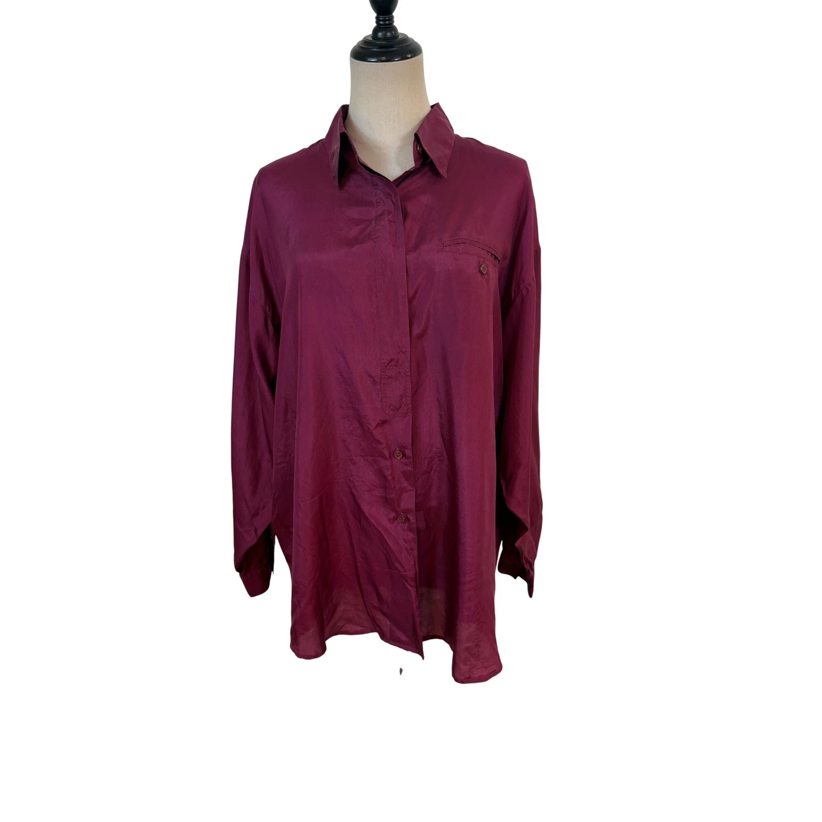 vtg 90s Moda by BB Dakota Button Up Women L Silk Top Oversized Minimalist