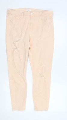 River Island Damen Beige Distressed Skinny Jeans Größe 16