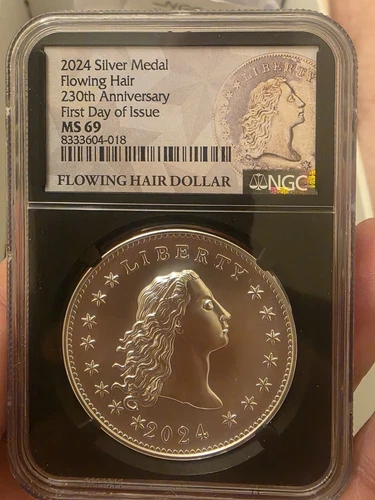 2024 Flowing Hair  Silver 230Th Anniversary Medal NGC MS69 First Day Issue FDI !