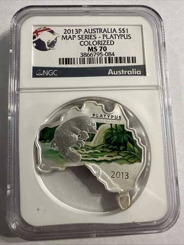 2013-P Australia Map Series 1oz Colorized Platypus NGC MS 70 - Picture 1 of 4