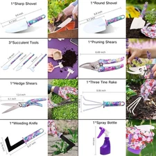 10 Set Garden Tools Set with Floral Print Ergonomic Handle Trowel Rake