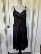 Vtg Montgomery Ward Pure Luxury Black Lace Midi Silky Lingerie Slip, Whimsigoth