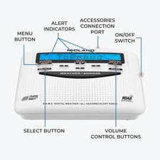 Midland WR-120 Emergency Weather Alert Radio - White NOAA Strobe Pillow Shaker