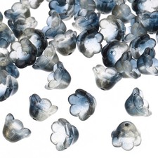 Glass Trumpet Flower Beads, 50 Pcs Gradient Flower Bead Charm, Black Gold