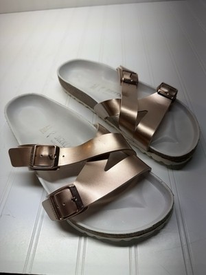 Birkenstock Yao Balance Sandals 41 Womens US 10 Metallic Copper Slides Slip On