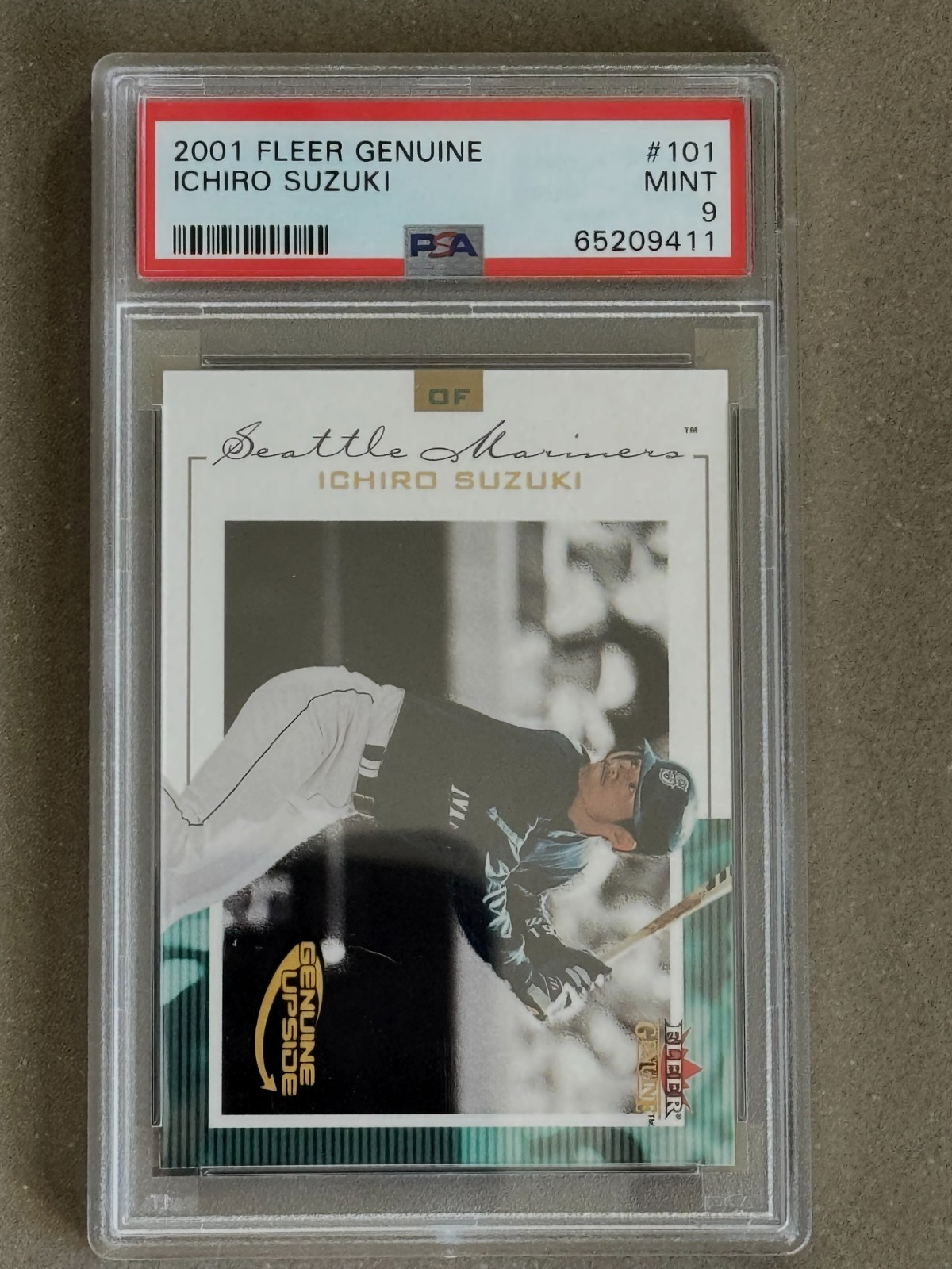 Ichiro Suzuki (RC) -- 2001 Fleer Genuine #101 /1500 (PSA 9) -- Legend + HOF'er view 3