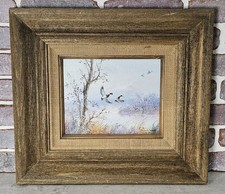 Edward Runci Signed Oil Painting on Canvas Duck Water Scene Framed 8x10