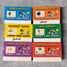 6 Trend Enterprises Punch-Thru Cards 1977 Phonics Vowels Consonants Rhyming Set