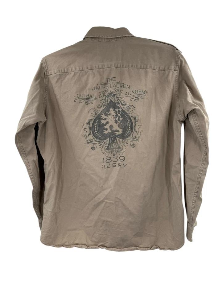 Camisa masculina de rugby Ralph Lauren manga longa cáqui grande algodão com botões - Imagem 2 de 4