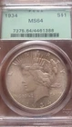 1934-P  PEACE DOLLAR   *   PCGS MS64 OLD GREEN HOLDER - UNDER GRADED  *