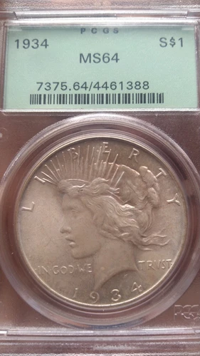 1934-P  PEACE DOLLAR   *   PCGS MS64 OLD GREEN HOLDER - UNDER GRADED  *