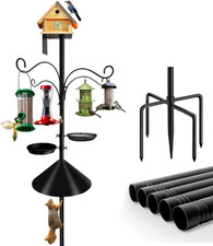 92 Inch Bird Feeder Pole Station with Hooks Trays and Squirrel Baffle Set