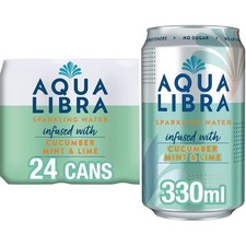 22 x Aqua Libra Sparkling Water - Natural Flavour - No Sugar - Low Calorie Cans