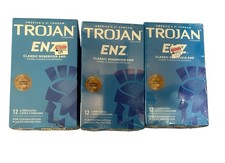 3 X Trojan Condoms ENZ Classic Reservoir End Latex Lubricant 12 COUNT EXP 2028
