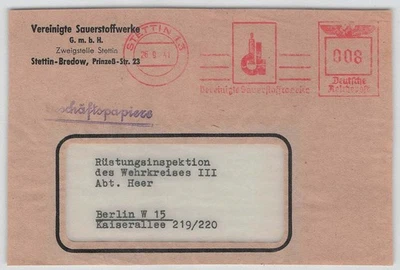 D. Reich Freistempel-Vorderseite STETTIN 1941 Vereinigte Sauerstoffwerke [524] - Bild 1 von 2