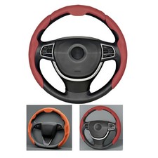 Car Steering Wheel Cover Leather Snap On 3pcs Set Non-slip Protector 14.5-15inch