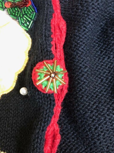 Vintage Hasting & Smith Embellished Christmas Sweater Santa Faces~Size M - Picture 6 of 7