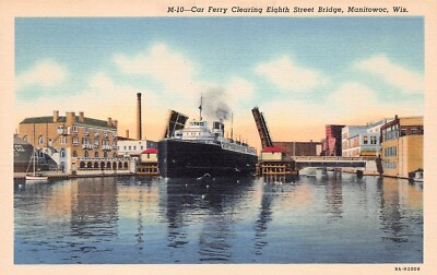 SS Pere Marquette Boat Ship Ferry Steamer Manitowoc Wisconsin Vtg Postcard C54