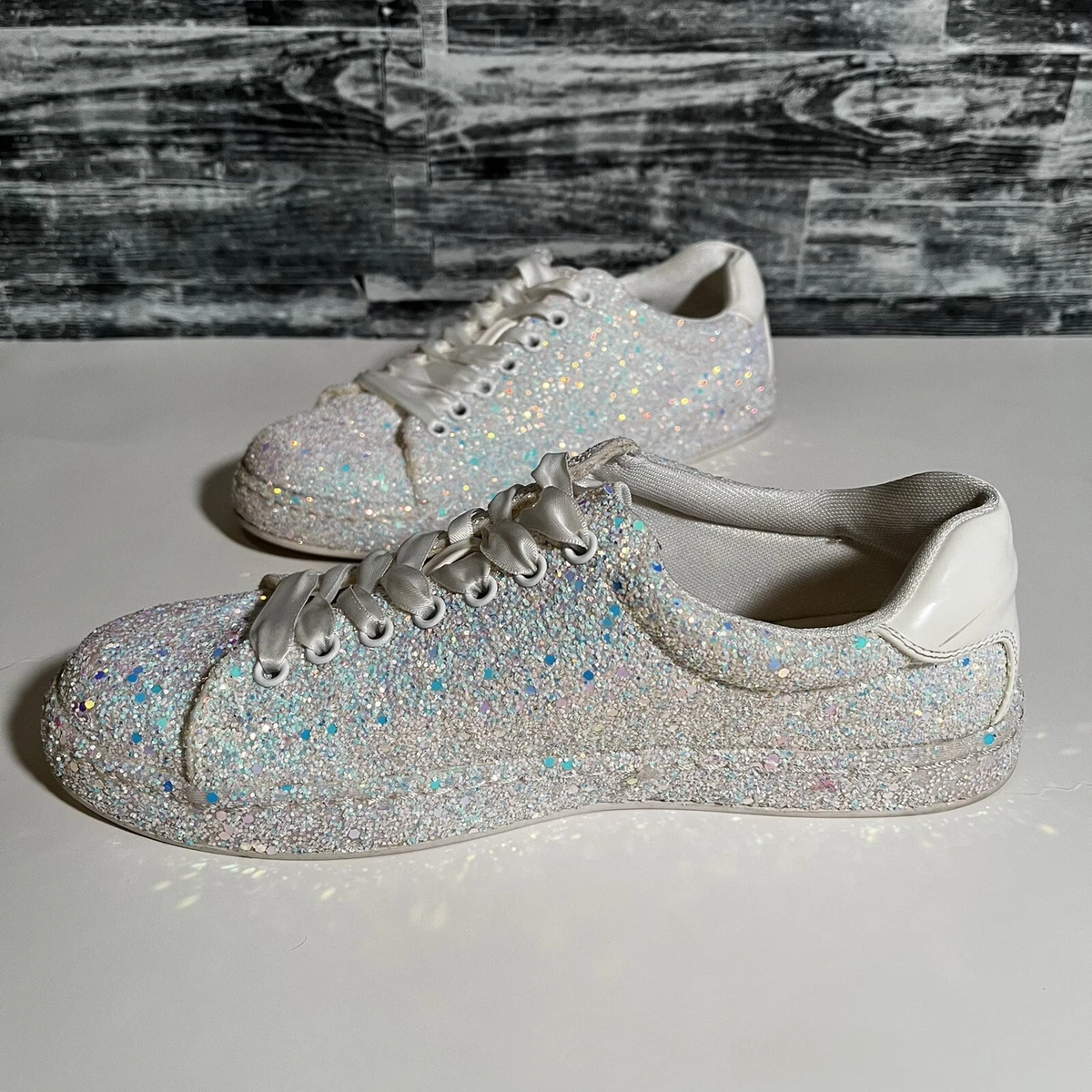 W1412 Women Fashion Sequin Sparkle Lace Up Tennis Sneakers