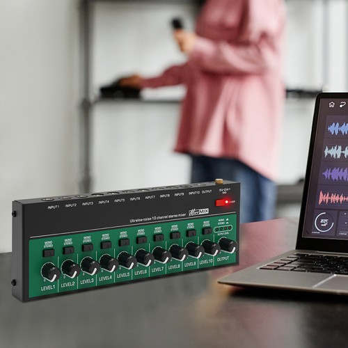 10 Channel Stereo/Mono Audio Mixer Live Audio Mixer Rectangle Mini Audio Mixer - Picture 10 of 18