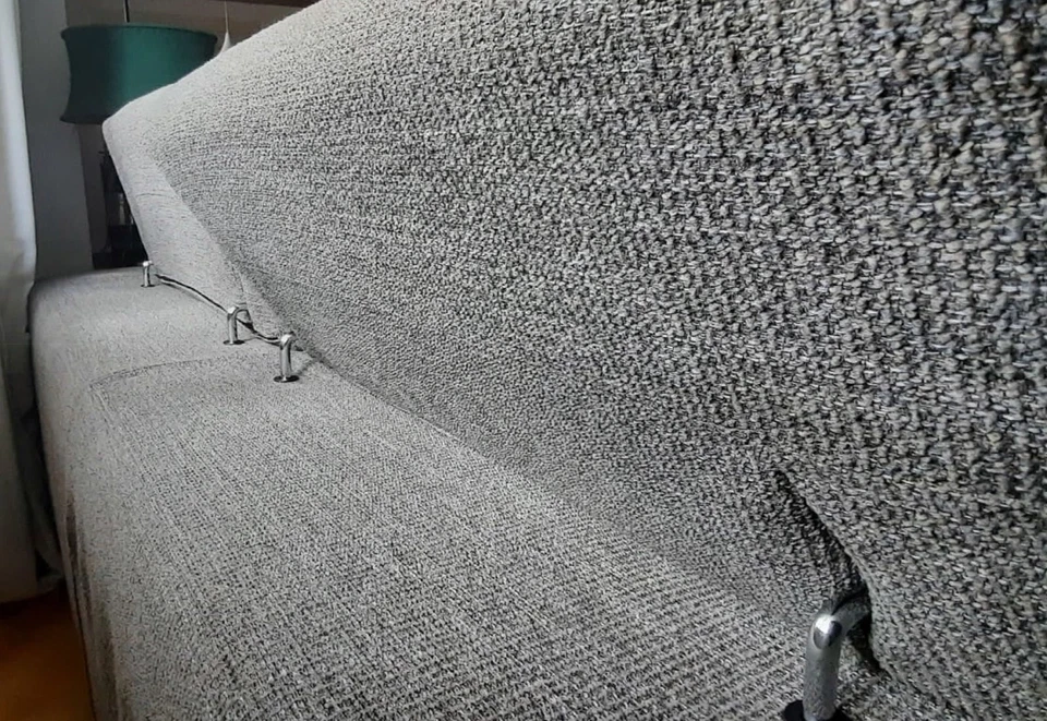 divano 3 posti poltronesofà tessuto sfoderabile grigio cuscini in piuma - Immagine 3 di 4