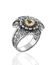 Filigree Art Citrine Gemstone Women 925 Sterling Silver Statement Ring