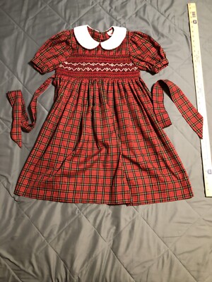 open lace back dress Pilgrim Turkey Smocked Orange Plaid Bishop Dress – Classic Whimsy main image 0