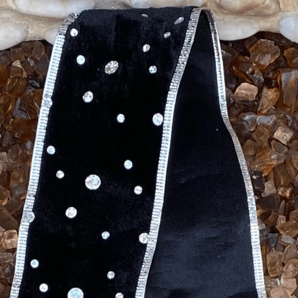 New Black Velvet Silver Sequin Pre-Cut Wire Ribbon. Various Sizes 22 pieces. - Image 4 of 4